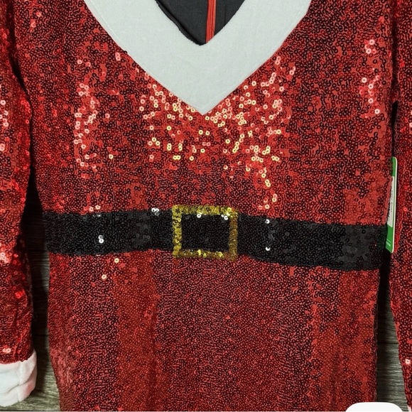 Tipsy Elves Santa Shift Dress Sequin Red White Trim Belted Christmas 1X NWT - Picture 6 of 12